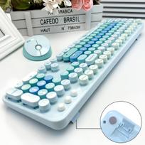 MOFII belaidės klaviatūros ir pelės rinkinys, 2,4 GHz retro pilno dydžio klaviatūra su skaičių bloku ir miela belaide pele kompiuteriui PC mėlyna