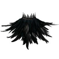 Gothic Lace Trim Feather Neckpiece Accessory, Pull-On Costume Collar for Halloween Photos and Stage Styling Wear juoda