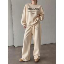 Women's Crewneck Sweatshirt & Drawstring Straight-Leg Pants 2-Piece Set, Printed Women's Outfit, Fall/Winter Lounge Set XL abrikosas