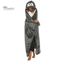 Cozy Throw Blanket with Hood Wearable Hoodie, Women Cute Animal Plush Hooded Cape, Soft Sloth Highland Cow Penguin Cape for Cosplay, Home Loungewear pilka