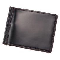 [Kipris] Oil Shell Cordovan & Shirasagi Leather Money Clip Wallet - Black/Red 4118