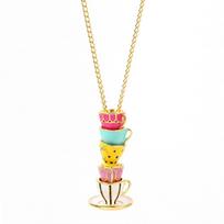 Jewelry Teapot Locket Coffee Cup pendant Long Necklace Earrings Teapot Necklace Tea Cup Necklace Black-Earrings beige