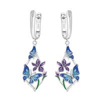 S925 Silver Butterfly Love Flower Drop Earrings Women Earrings Charm Fashion Versatile Party Jewelry Gifts white