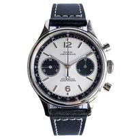 SUGESS Watch Chronograph Mechanical Analog Men's Watch Panda Dial Pilot Cowhide Leather Band See-Through Back Stylish Popular Swan Neck