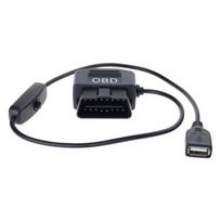 OBD II USB Power Adapter Cord with Manual Switches 5V 2.1A Step Down Charging Cable for Vehicle Camera Phone Tablet 19.68in 1