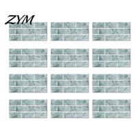 Stain Resistant Wall Film Self-Adhesive PVC Tile Stickers, Waterproof Mosaic Pattern Decals for Kitchen Bathroom Easy to Clean Covers Home Decor, 12pcs žalsvai mėlyna