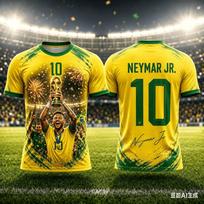 Riboto leidimo Neymar vasarinis 3D spausdintas ant audinio šeimos sportinis drabužis futbolo marškinėliai T-shirt, tinkamas aktyviam dėvėjimui 5XL yellow