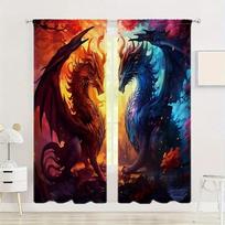 2pcs Vibrant Jacquard Dragon Print Curtain Modern Theme Decorative 2 Panels Thin Curtains For Bedroom Living Room 50W160H(CM)x2Panel&Grommet Top blue