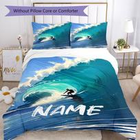 3pcs Custom Name Surf Bedding Set Duvet Cover Closure Includes 1 Duvet Cover & 2 Pillowcases, Soft and Comfortable for All Seasons. 140cmx210cm blue