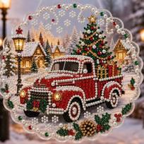 5D Christmas Diamond Painting Set Acrylic Round Board Xmas Acrylic Pendant Pearl Painting Kit  Gift G