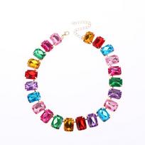 Colorful Rhinesone Necklace Crystal Charms Choker For Women Transparent Diamond Shape Beads Jewelry For Party A402 pink