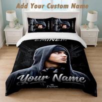 Bedding Set 1 Duvet Cover 2 Pillowcases Eminem Print Soft Bed Linen Bedroom Decor 140cmx210cm white