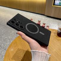Prabangus Blizgus Oda Magsafe Dėklui Samsung Galaxy S24 S23 S22 Ultra Plus Magnetinis Belaidis Įkrovimas Minkštas Galinis Dangtelis S22 black