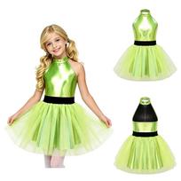 Kids Halloween Party Costume Dress Sleeveless Halter Neck Ruffled Tulle Tutu Skirt Layered Design for Girls Cosplay Themed Event 11-12 Years žalia