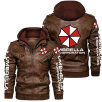 Resident Evil Umbrella Corporation Spausdinimo PU Odos Striukė Vyriškas Cosplay Motociklininko Kailis M ruda
