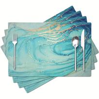 Rustic Wood Background Fuchsia Tulip Linen Placemat Waterproof Heat Resistant Table Mat Spring Farmhouse Table Decor 4pcs blue