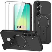 Case + 2 Tempered Glasses for Samsung Galaxy A18 4G/5G, Silicone with Magnetic Ring - Black juoda