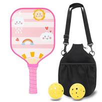 Kids Pickleball Paddle Set With 2 Balls Carry Bag - Lightweight Fiberglass Racket Outdoor Family Fun 1 Kids Paddle, 2 Balls, 1 Carry Bag RT-018 pink