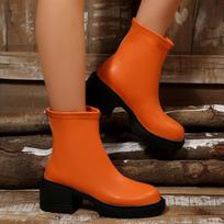 Platform High Heel Short Thigh Boots Women's Autumn and Winter Round Toe Zipper Soft Slip Anti-skinny Boots 42 oranžinė