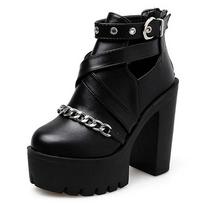 Dydis 42 Madingi Grandinėlės Moteriški Batai Užtrauktukas Kvadratinis Aukštas Kulnas Ankle Boots Moterims Punk Batai Platforma Pavasaris Ruduo 41 black