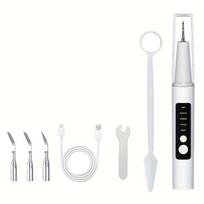 Tartar Remove, Rechargeable Teeth Cleaner, for Teeth Cleaning and Tartar Removal, Equipped with 4 Cleaning Heads & LED Light balta