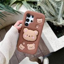 Meškiuko dėklas-laikiklis dangtelis Samsung Galaxy S25 S24 S23 Ultra S21 S23 FE A12 A13 A14 A15 A16 A24 A25 A26 A35 A36 A51 A31 A30S A52 A53 A54 A55 A56 A50S Samsung A50S ruda