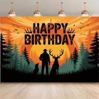 2D plane vibrant hunting birthday party theme pattern background fabric party decoration banner polyester fiber material 47.2x31.5inch/120*80cm black