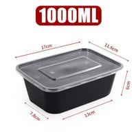 1-100 vnt. Juodi vienkartiniai maisto indai Plastikinės dėžutės išsinešti su dangteliu salotoms, sumuštiniams, vaisiams Virtuvės šaldytuvo laikymui 10pcs