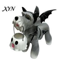 Waterproof Resin Crafts Halloween Dog Ornament with Bat Ear And Wings Decor, Gothic Small Shelf Ornaments Puppy Figurine Ghost Basket for Spooky Home 1pc black