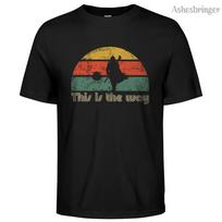 Retro Sunset Mandalorian & Grogu This is the way T-Shirt L gray