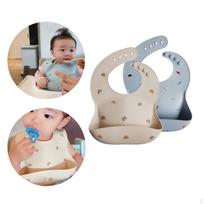 Silicone Bibs Feeding Adjustable Bib Easily Wipe Clean with gray
