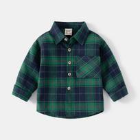 Korean Style Casual Plaid Long Sleeve Turn Down Collar Boys Kids Shirt 90cm black