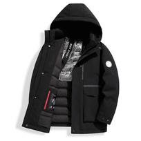 Žąsų pūkų striukė Žieminė Nauja Vidutinio ilgio Su gobtuvu Sutirštinta Šaltai atspari ir šilta Lauko vyriška pūkinė striukė 3XL black