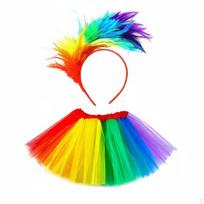 Rainbow Tutu and Feather Headband Set Festive Look Costume Universal Sizing red