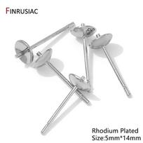 14K Gold Plated Brass Earring Stud Base Blank Post Ear Studs Tray Earplug For Pearl DIY Earring Making Accessories 50 pieces white