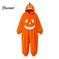 Pumpkin Onesie for Adults Halloween Pajamas, Adult Cosplay Jumpsuit with Happy Matching Family Clothes Face, Soft Hooded Costume Party Night, Festive XL orange