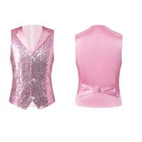 Men's Sequin Hollow Slim-Fit Formal Vest for Stage and Photography L pink
