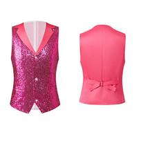 Men's Sequin Hollow Slim-Fit Formal Vest for Stage and Photography L pink