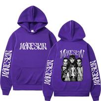 Italų roko grupės Maneskin pasaulinio turo gobtuvas Mada Retro Vyrai Moterys Vilnos ilgomis rankovėmis Oversized kasdieniai gobtuvai S purple