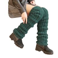 Women Thigh High Long Stockings Crochet Knitted Winter Slouchy Loose Leg Warmers žalia
