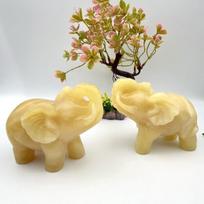 Dramblių statulėlės, 1pc 7cm yellow calcite