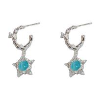Korean-Japanese Simple Silver Blue Cat's Eye Star Earrings – Unique, Stylish Design gray