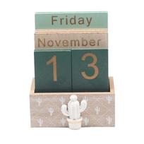 Aesthetic Wooden Perpetual Calendar Cactus Manual Desk Calendar Ornament Pineapple Home Decoration Date Display Ornament Office gray