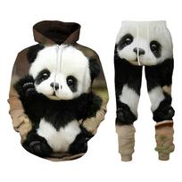 Autumn Animal Cute Panda 3D Printed Hoodie Suit Men Sweatshirts Sweatpants Casual Fashion Two Piece Tracksuit Set Man Clothing 5XL gray