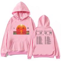 Imagine Dragons Hoodie – Unisex Black Double Sided Fleece Sweatshirt, LOOM World Tour Dates & Sunset Print, Rock Streetwear S rožinė