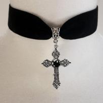 Gothic Cross Velvet Choker Necklace - Women's Punk Fashion Jewelry white