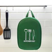 Bag, Carry Case, Cooking Tools Storage Washable folding Cutlery Carrier, Bags, for Picnic žalia