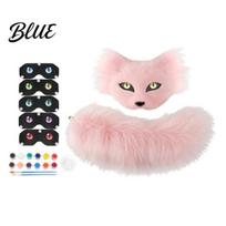 Soft Plush Tail for Cosplay DIY Therian Masque Kit Furry Fox/Cat Animals with Realistic Fox Eye Mesh Christmas Halloween Masquerade Party rožinė