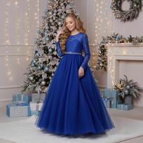 Long Sleeve Girl Lace Tutu Princess Wedding Party Gown 150cm mėlyna