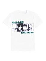 Billie Eilish Photo Panels Printed Casual Fashion Summer Tshirt for Men and Women Loose Oversized Retro Pure Cotton Tshirt S black